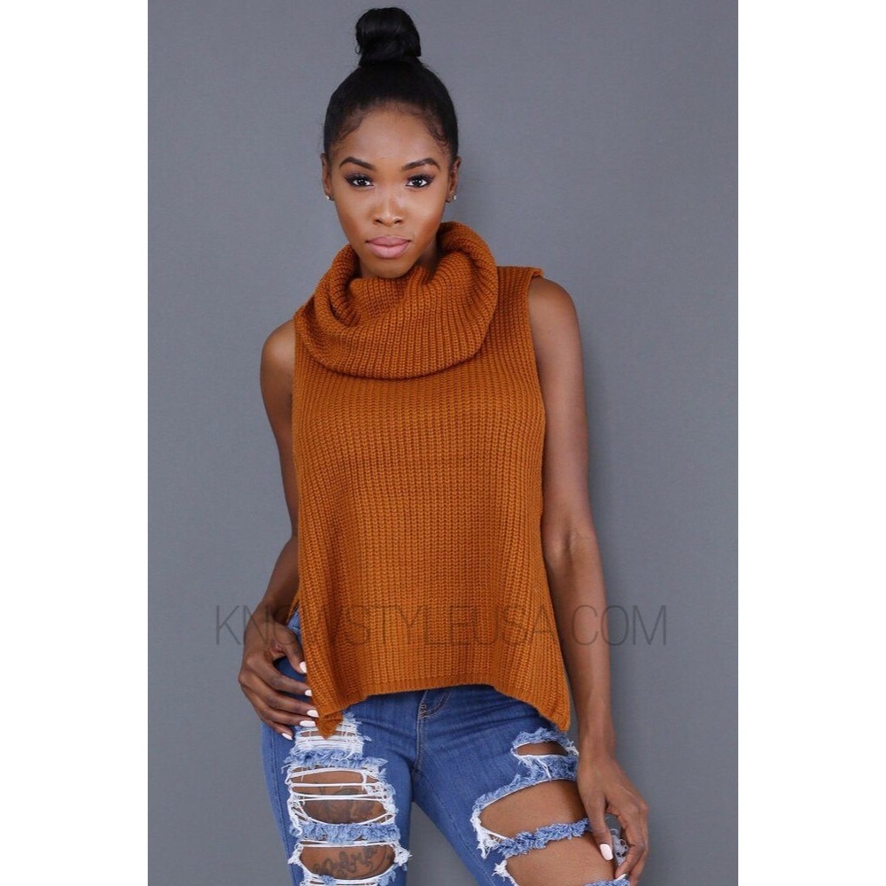 Women's Orange Sleeveless Cowl Neck Top